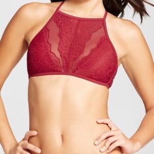Burgundy Lace High Neck Bikini Top